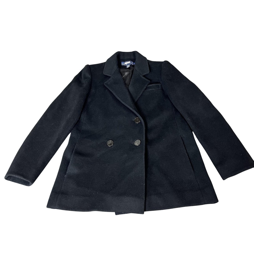 Ralph Lauren Coat Womens 6 Black Wool Peacoat Double Breasted Lined Classic